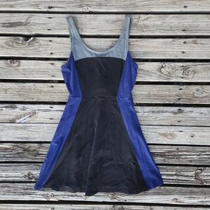 Express Colorblock Tank Dress A Line Fit Flare Scoop Small Blue Black Gray